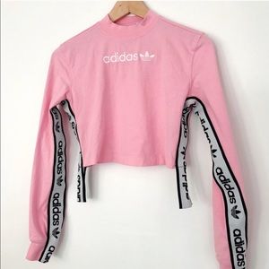 ADIDAS long sleeve crop top tape tee shirt trefoil
